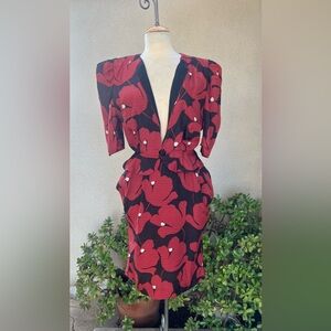 Vtg avant-garde skirt peplum top  rust brown black floral M Mariella Burani